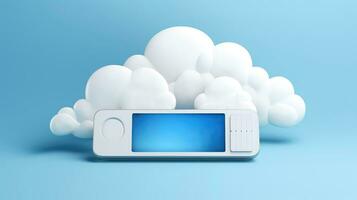 3D white blue cloud icon minimal style, cloud computing online service, digital technology security concept, Generative AI illustration photo