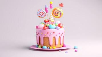 3d illustration of cute birthday cake, Sweet cake for a surprise birthday, for anniversary and celebration ,mother day, Valentine day, sweet food, cupcake, Generative AI illustration photo