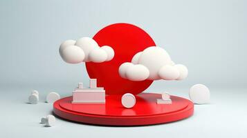 3D red white cloud icon minimal style, cloud computing online service, digital technology security concept, Generative AI illustration photo
