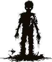 vector zombie silhoutte. standing creepy zombie. angry zombie with dark hollow vector illustration on white background.