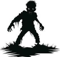 vector standing zombie with creepy face. halloween zombie with dark hollow. monster with scary face and raising hands vector illustration on white background.