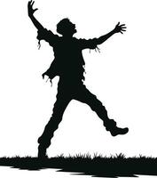 vector zombie jumping. escaping zombie with raising hands. zombie with dark hollow vector illustration on white background.