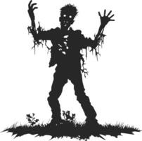 vector zombie walking out from grave. standing zombie and raising hands. standing zombie vector illustration on white background.