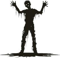 vector zombie walking out from grave. standing zombie and raising hands. standing zombie vector illustration on white background.