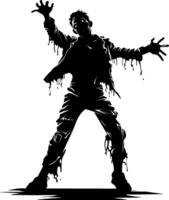 vector standing zombie with creepy face. halloween zombie with dark hollow. monster with scary face and raising hands vector illustration on white background.