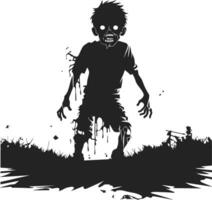 vector zombie walking out from grave. standing zombie and raising hands. standing zombie vector illustration on white background.