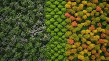 generativo ai, verde bosque decorativo estable musgo con lozano diferente colores árboles, suculentas como antecedentes foto