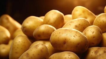 Generative AI, Close up Fresh Organic Whole Potato background. Farmers Market vegetable photo