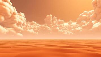 , Light orange, apricot color fantastic 3d clouds on the floor, sky and landscape. Gentle colors and with bright lights. photo