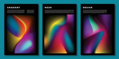 Colorful and fluid gradient mesh background template copy space set. Modern and dynamic colour gradation backdrop design for poster, banner, brochure, magazine, cover, or presentation page. vector