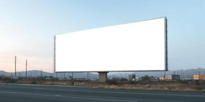 Generative AI, Realistic street big billboard mock up blank for presentation advertising. Outdoor sign blank in the futuristic city, business concept photo