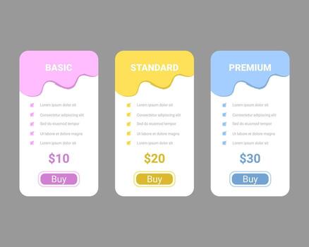 Package of price tables. Website pricing table template. Vector illustration.