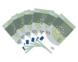 Set of 5 euro banknote fan. Five euros. Vector illustration.