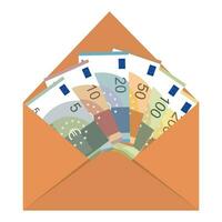 An open envelope with money. Euro banknote. Concept of money savings and salary. Vector illustration.