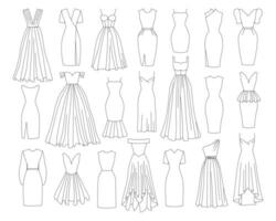 Set of various dresses. Vector illustration. Fashion, style, clothing.