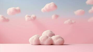 Generative AI, Pink magenta fantastic 3d clouds on the floor, sky and landscape. Gentle colors and with bright lights. photo