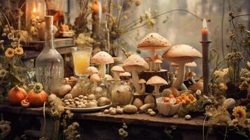 , room full of many different mushrooms with window photo