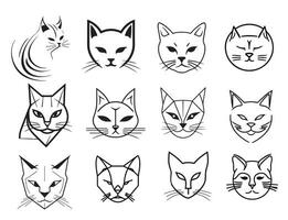 Set of cat emblems sketch hand drawn logo Vector illustration