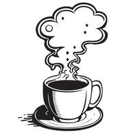 taza de café en un platillo mano dibujado bosquejo ilustración vector