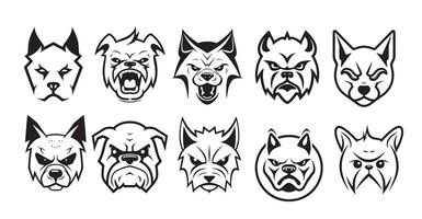 Angry dog head set sketch hand drawn in doodle style Vector illustration