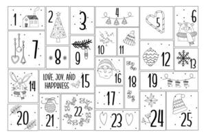 Hand draw outline christmas advent calendar vector