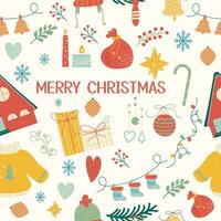 Merry Christmas seamless pattern with lettering vector