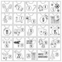 Hand draw christmas outline advent calendar with animal characters vector