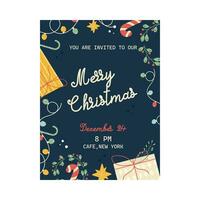 Flat christmas party poster template vector