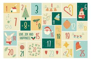 mano dibujar Navidad adviento calendario vector