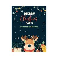 Flat christmas party invitation template with deer vector