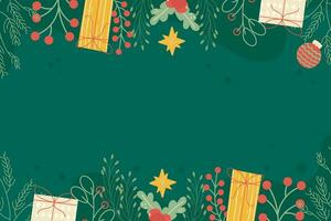 Hand drawn flat Christmas on green background vector