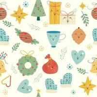 Seamless pattern Christmas kawaii vector