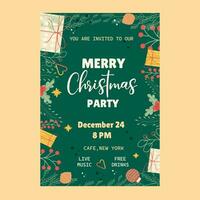 Flat christmas party vertical poster party template vector