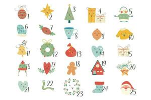 Hand draw christmas kawaii advent calendar vector