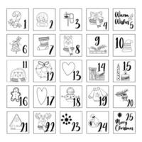 Hand draw outline festive christmas advent calendar vector