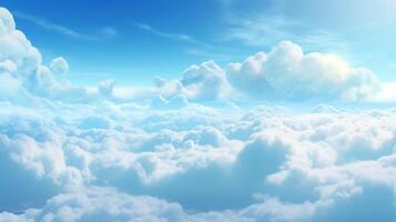 , Blue fantastic 3d clouds on the floor, sky and landscape. Gentle colors and with bright lights. photo