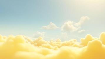 , Light yellow fantastic 3d clouds on the floor, sky and landscape. Gentle colors and with bright lights. photo