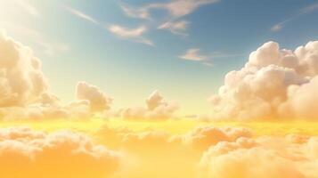 , Light yellow fantastic 3d clouds on the floor, sky and landscape. Gentle colors and with bright lights. photo