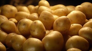 Generative AI, Close up Fresh Organic Whole Potato background. Farmers Market vegetable photo