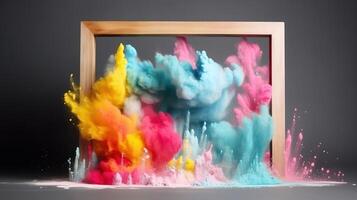 Generative AI, Frame with colorful holi powder paint explosion, creative splash, multicolor cloud photo