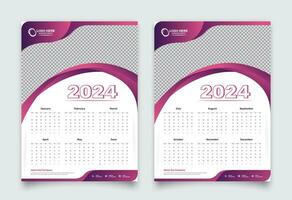 Two-page abstract gradient color wall calendar of 2024 with six-month date format featured on every page vector