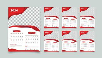 Creative minimalist designed dark red gradient wall calendar of 2024 with image placeholder vector