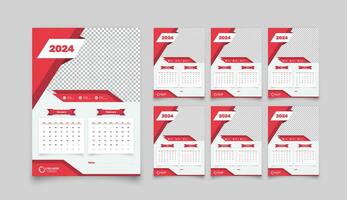 Minimalist designed creative wall calendar template for 2024 with abstract shape and accurate date format vector