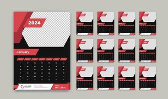 Abstract designed 12 pages dark wall calendar template of 2024 with accurate date format vector