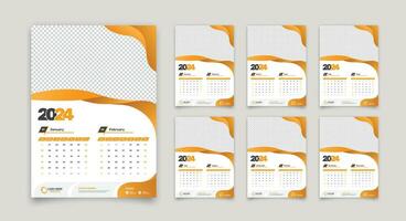 Modern creative designed 12 pages wall calendar template for 2024 with accurate date format vector