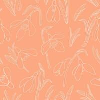snowdrops flowers and leaves. hand-drawn seamless pattern. for fabric, clothing, background, design, wrapping paper vector