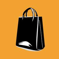 ilustración de el logo icono en el formar de un compras bolso vector en negro y blanco con un naranja antecedentes