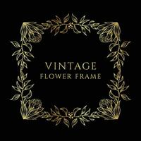 Vintage Floral Frame Wedding Golden Frame. Flower Frame Background. Vintage Floral Elements. vector