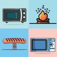 Set of Food Warmer Machines and Elements vector illustration.