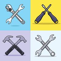 Collection of Adjustable wrench and Pipe Wrench tool vector illustration.